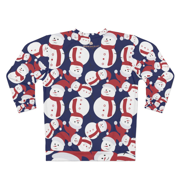 Navy Blue Cute Snowman Print Christmas Holiday Party Unisex Sweatshirt -Made in USA-Unisex Sweatshirt-Heidi Kimura Art LLC