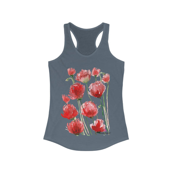 Red Poppy Floral Tank, Women's Ideal Racerback Tank- Made in USA - Heidikimurart Limited 