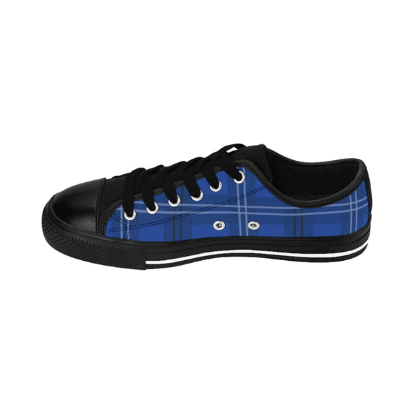 Royal Blue Plaid Women's Sneakers, Tartan Print Designer Low Top Fashion Tennis Shoes Women's Sneakers Shoes (US Size: 6-12)