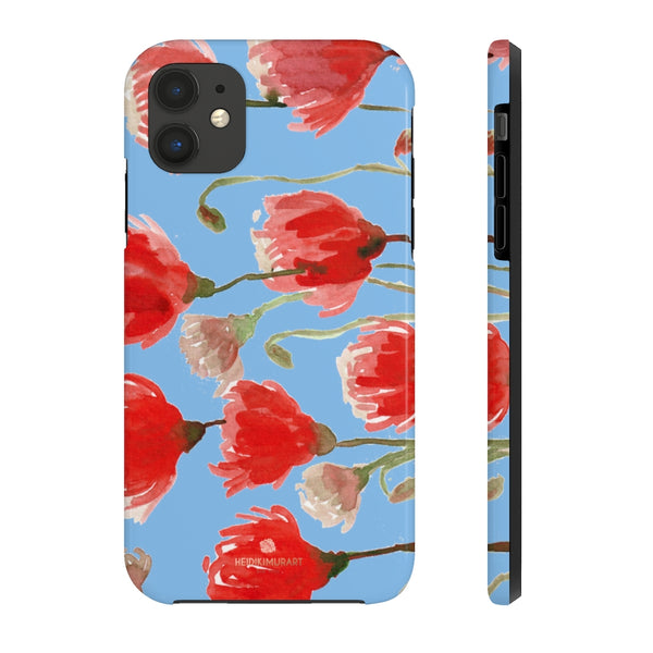 Blue Red Tulip Phone Case, Floral Print Flower Case Mate Tough Phone Cases-Made in USA - Heidikimurart Limited 