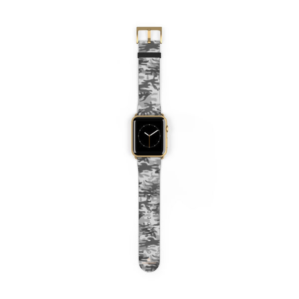 Light Grey Classic Camo Print 38mm/42mm Watch Band For Apple Watch- Made in USA-Watch Band-42 mm-Gold Matte-Heidi Kimura Art LLC