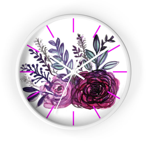 Purple Rose Garden Fairy Rose Floral 10 inches Diameter Wall Clock - Made in USA-Wall Clock-White-White-Heidi Kimura Art LLC