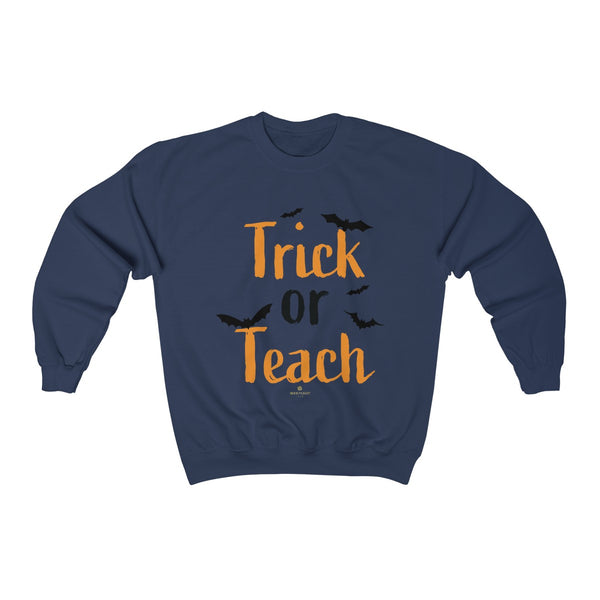 Fun Trick or Teach Bats Print Unisex Crewneck Sweatshirt For Teachers -Made in USA-Sweatshirt-Navy-S-Heidi Kimura Art LLC