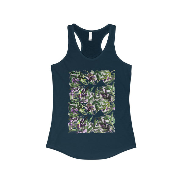 Tropical Leaves Vacation Floral Women's Ideal Racerback Tank - Made in the U.S.A.-Tank Top-Solid Midnight Navy-XS-Heidi Kimura Art LLC