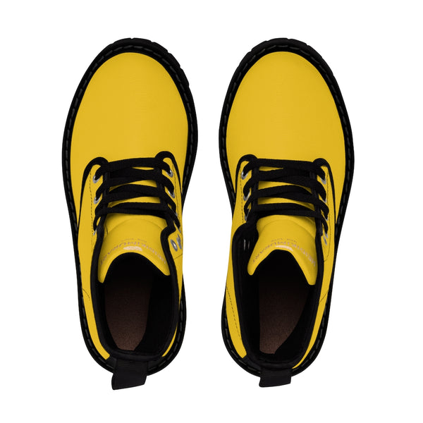 Bright Yellow Men's Boots, Solid Color Print Men's Canvas Winter Bestseller Premium Quality Laced Up Boots Anti Heat + Moisture Designer Men's Winter Boots (US Size: 7-10.5)