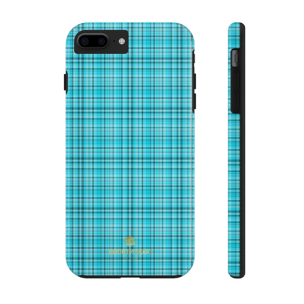 Blue Plaid Print Phone Case, Tartan Print Case Mate Tough Phone Cases-Made in USA - Heidikimurart Limited 