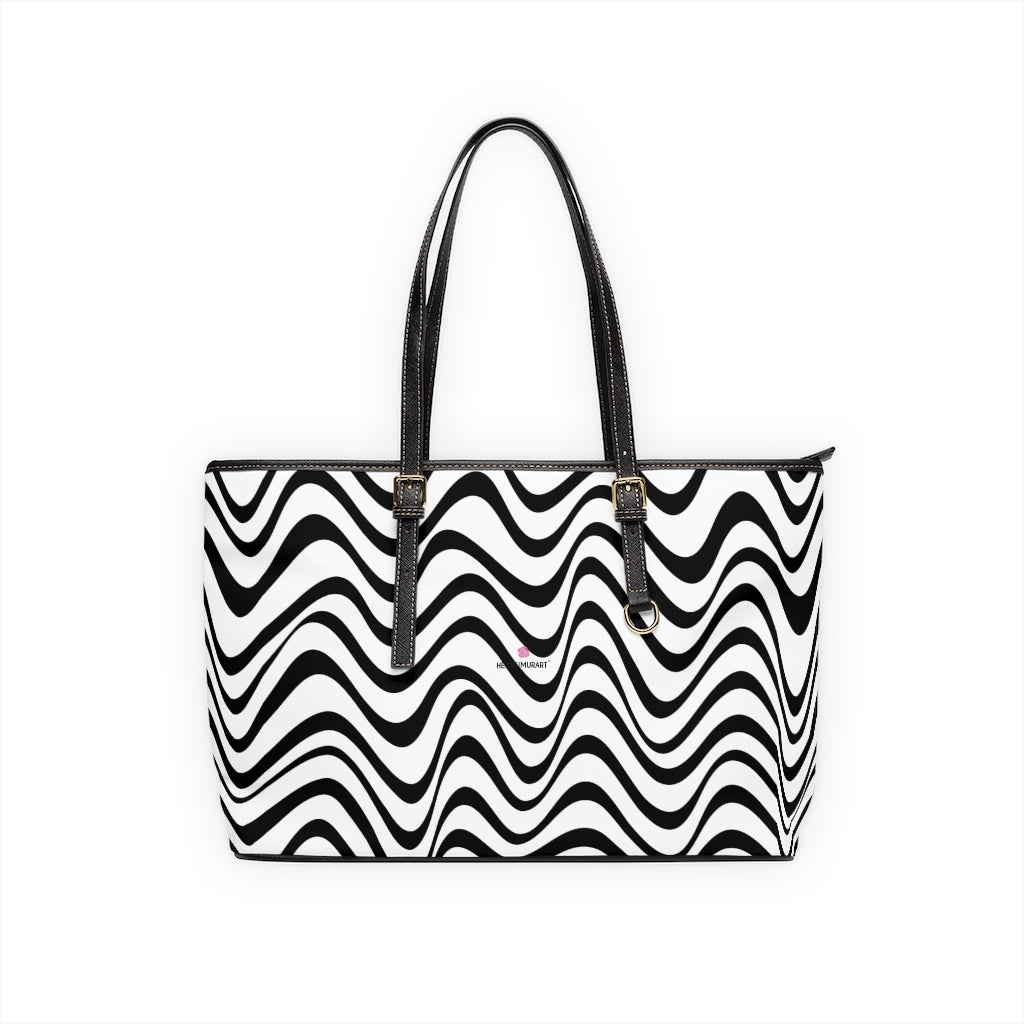 White Wavy Tote Bag, PU Leather Shoulder Hand Work Bag