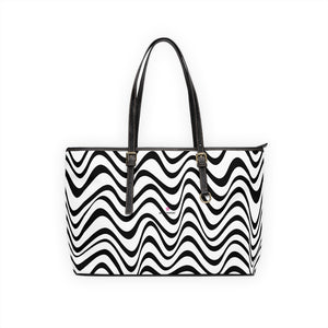 White Wavy Tote Bag, PU Leather Shoulder Hand Work Bag