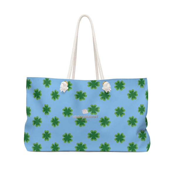 Blue Clover Print Weekender Bag, St. Patrick's Day Large Oversize Tote Bag- Printed in USA-Weekender Bag-24x13-Heidi Kimura Art LLC
