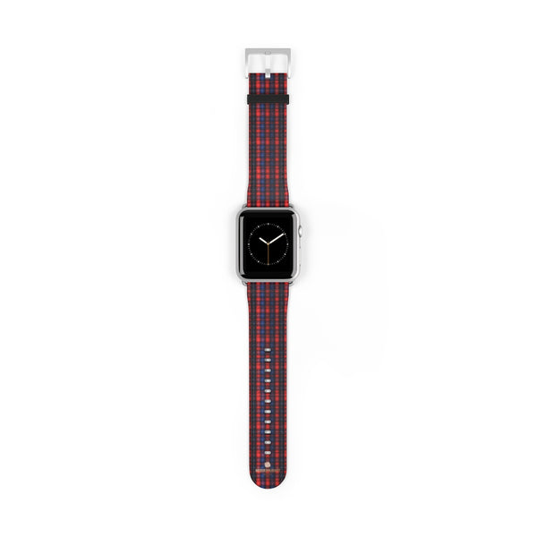 Red Blue Plaid Tartan Print 38mm/42mm Watch Band For Apple Watch- Made in USA-Watch Band-42 mm-Silver Matte-Heidi Kimura Art LLC