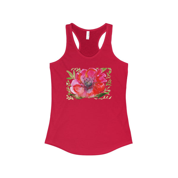 Red Designer Best Floral Women's Ideal Racerback Tank - Made in the USA-Tank Top-Solid Red-XS-Heidi Kimura Art LLC