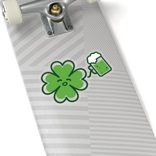 Irish Style Green Clover Leaf Drinking Beer Print St. Patrick's Day Kiss-Cut Stickers- Made in USA-Kiss-Cut Stickers-Heidi Kimura Art LLC
