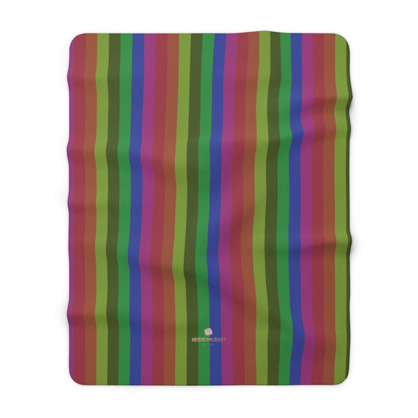 Vintage Gay Pride Rainbow Striped Print Cozy Sherpa Fleece Blanket-Made in USA-Blanket-60" x 80"-Heidi Kimura Art LLC