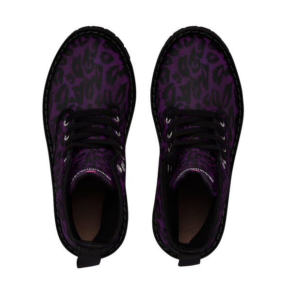 Purple Leopard Women's Canvas Boots, Best Leopard Animal Print Winter Boots For Ladies