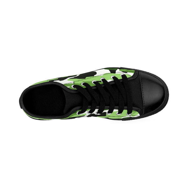 Green White Camo Army Military Print Premium Men's Low Top Canvas Sneakers Shoes-Men's Low Top Sneakers-Heidi Kimura Art LLC