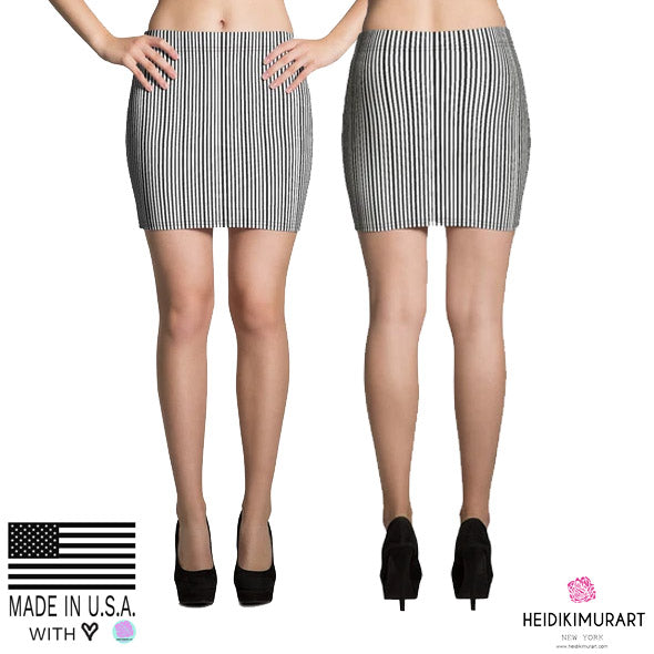 Modern Black White Vertical Stripe Print Women's Best Premium Mini Skirt- Made in USA/EU-Mini Skirt-Heidi Kimura Art LLC
