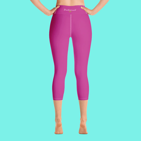 Hot Pink Bridesmaid Print Premium Yoga Capri Leggings-Made in USA-Capri Yoga Pants-Heidi Kimura Art LLC