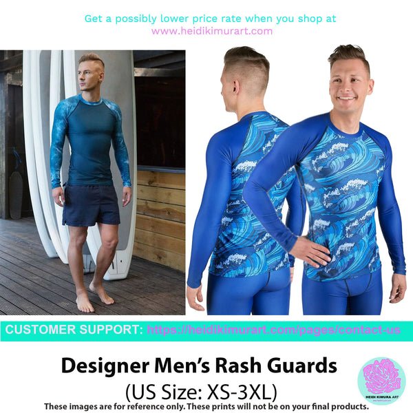 Blue Black Striped Men's Top, Vertical Striped Designer Men's Rash Guards For Water Sports - Made in USA/EU/MX