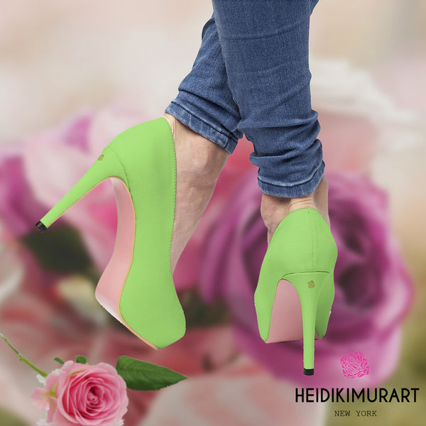 Light Green Platform Heels, Light Green Solid Color Print Luxury Premium Designer Women's Platform 4 inch Heels Stilettos Wedding Bridal Bridesmaids Style High Heels Pumps Shoes (US Size: 5-11)