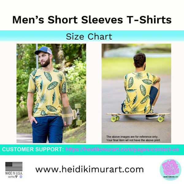 Yellow Hawaiian Style Shirt, Designer Tropical Leaf Print Premium Men's T-shirt-Made in USA/EU/MX