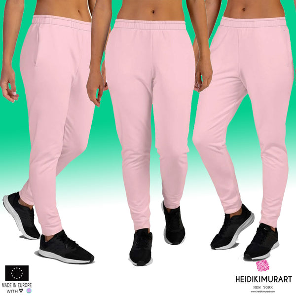 Light Pink Women's Joggers, Light Ballet Pink Solid Pastel Color Premium Printed Slit Fit Soft Women's Joggers Sweatpants -Made in EU (US Size: XS-3XL) Plus Size Available, Solid Coloured Women's Joggers, Soft Joggers Pants Womens