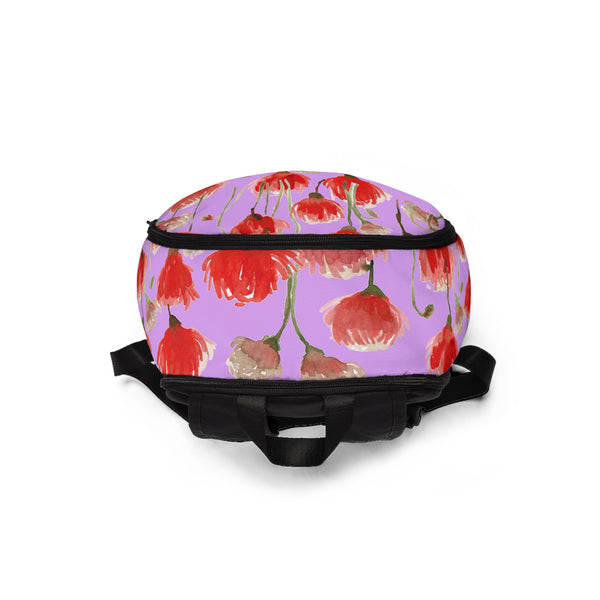 Purple & Red Poppy Flower Floral Print Designer Unisex Fabric Backpack School Bag With Laptop Slot-Backpack-One Size-Heidi Kimura Art LLC