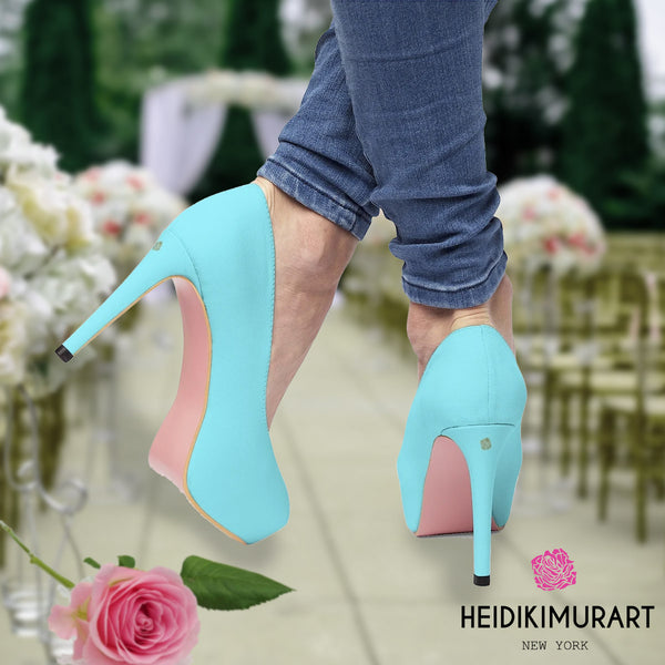 Light Blue Platform Heels, Royal Light Baby Blue Solid Color Print Luxury Premium Designer Women's Platform 4 inch Heels Stilettos Shoes, (US Size: 5-11)