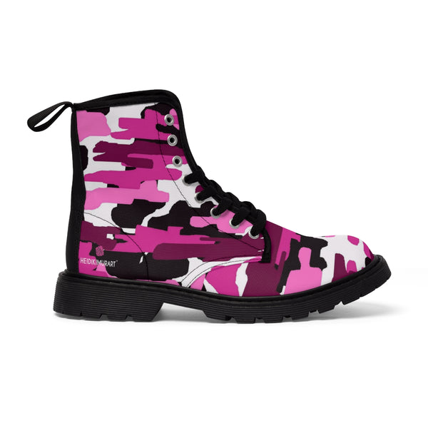 Pink Camouflage Women's Canvas Boots, Army Military Print Casual Fashion Gifts, Camo Shoes For Veteran Wife or Mom or Girlfriends, Combat Boots, Designer Women's Winter Lace-up Toe Cap Hiking Boots Shoes For Women (US Size 6.5-11)
