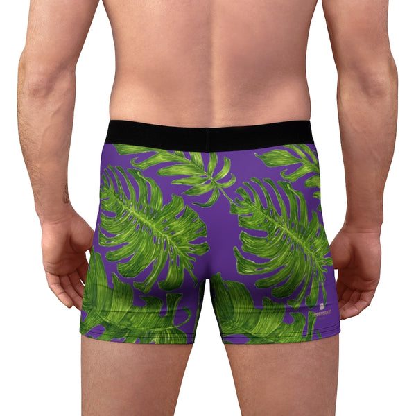 Purple Green Tropical Men's Boxer Briefs, Elastic Palm Leaf Print Sexy Underwear For Men-All Over Prints-Printify-Heidi Kimura Art LLC