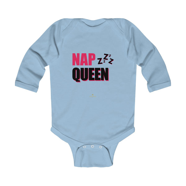 Cute Nap Queen Pink Baby Girls Infant Kids Long Sleeve Bodysuit -Made in USA-Infant Long Sleeve Bodysuit-Light Blue-NB-Heidi Kimura Art LLC