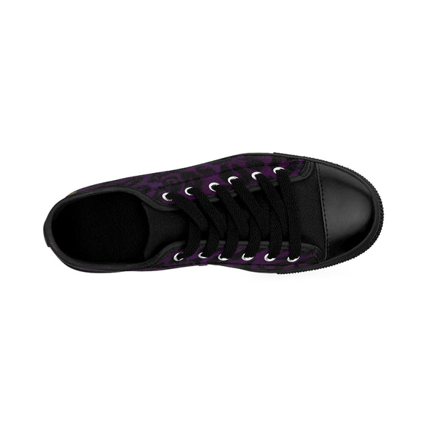 Dark Purple Leopard Animal Print Premium Men's Low Top Canvas Sneakers Tennis Shoes-Men's Low Top Sneakers-Heidi Kimura Art LLC