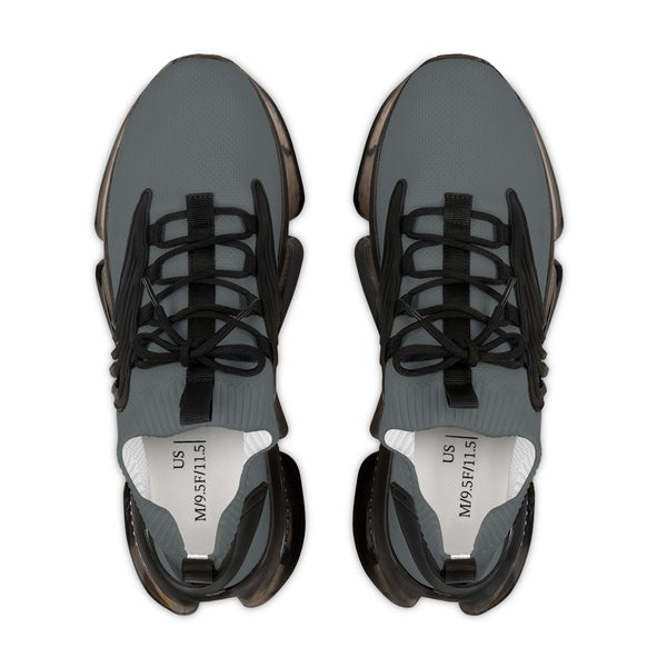 Grey Solid Color Men's Shoes, Solid Grey Color Best Comfy Men's Mesh-Knit Designer Premium Laced Up Breathable Comfy Sports Sneakers Shoes (US Size: 5-12)