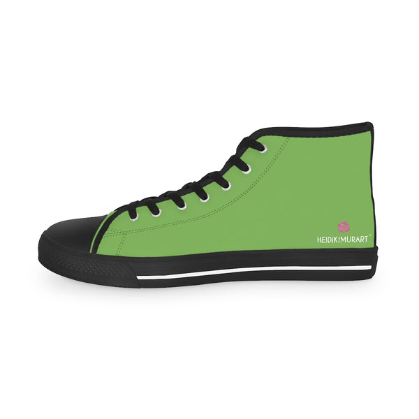 Light Green Men's High Tops, Light Green Modern Minimalist Solid Color Best Men's High Top Laced Up Black or White Style Breathable Fashion Canvas Sneakers Tennis Athletic Style Shoes For Men (US Size: 5-14)