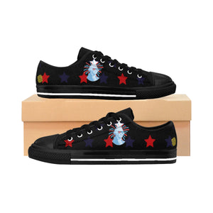Men's July 4th Print Men's Low Top Black Sneakers Running Tennis Shoes (US Size: 6-14)-Men's Low Top Sneakers-Black-US 9-Heidi Kimura Art LLC July 4th Men's Low Tops, George Washington American Flag Print Men's July 4th Men's Low Top Black Sneakers Running Shoes (US Size: 6-14)