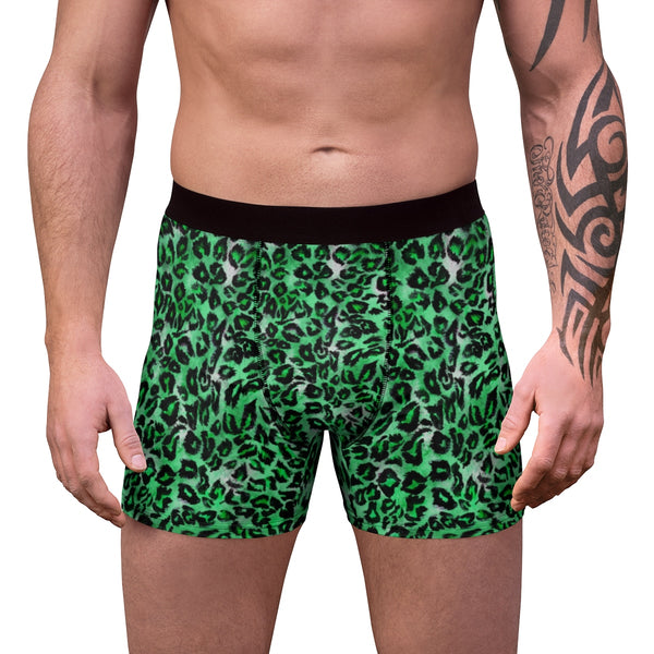 Green Leopard Print Animal Premium Men's Boxer Briefs Underwear-Men's Underwear-Heidi Kimura Art LLC