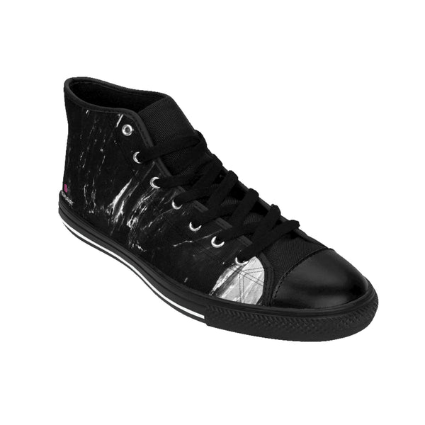 Black Marble Print Men's Sneakers, Designer Men's High Top Sneakers