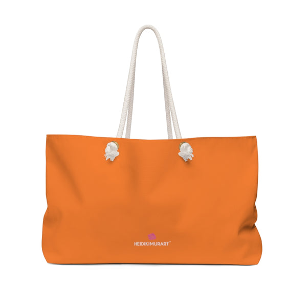 Orange Color Weekender Bag, Solid Bright Orange Color Simple Modern Essential Best Oversized Designer 24"x13" Large Casual Weekender Bag - Made in USA
