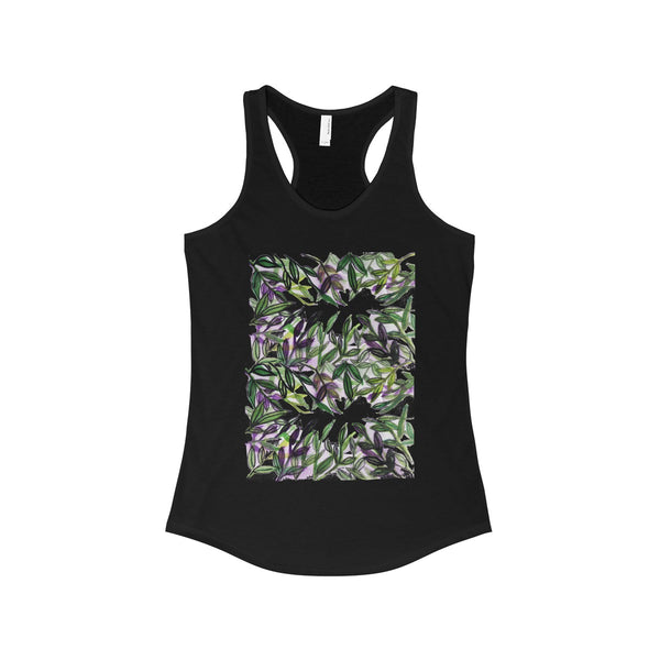 Tropical Leaves Vacation Floral Women's Ideal Racerback Tank - Made in the U.S.A.-Tank Top-Solid Black-XS-Heidi Kimura Art LLC