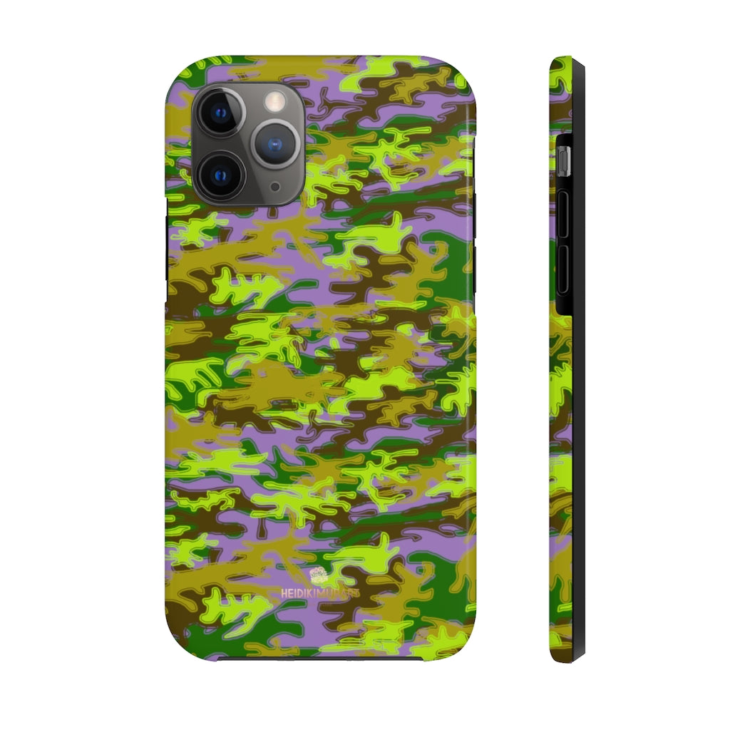 Purple Green Camo iPhone Case, Case Mate Tough Samsung Galaxy Phone Cases-Phone Case-Printify-iPhone 11 Pro-Heidi Kimura Art LLC Purple Green Camo iPhone Case, Camouflage Army Military Print Sexy Modern Designer Case Mate Tough Phone Case For iPhones and Samsung Galaxy Devices-Printed in USA