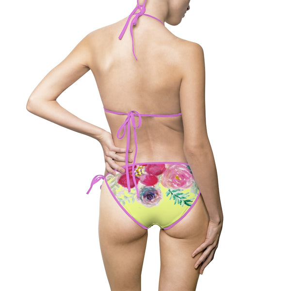 Yellow Mixed Rose Floral Print Women's Bikini 2 Piece Swimsuit Swimwear (US Size: S-5XL)-Swimwear-Heidi Kimura Art LLC