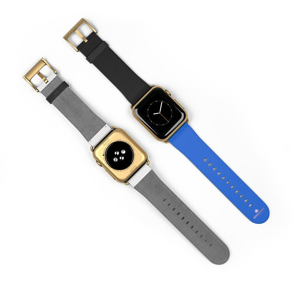 Blue Black Duo Solid Color Print 38mm/42mm Watch Band For Apple Watch- Made in USA-Watch Band-Heidi Kimura Art LLC Blue Black Apple Watch Band, Blue Black Duo Solid Color Print 38 mm or 42 mm Premium Best Printed Designer Top Quality Faux Leather Comfortable Elegant Minimalist Smart Watch Band Strap, Suitable for Apple Watch Series 1, 2, 3, 4 and 5 Smart Electronic Devices - Made in USA