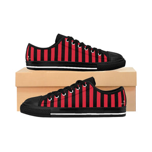 Red Black Striped Women's Sneakers-Shoes-Printify-US 6-Black-Heidi Kimura Art LLC Red Black Striped Women's Sneakers, Women's Striped Sneakers, Classic Modern Stripes Low Tops, Designer Low Top Women's Sneakers Tennis Shoes (US Size: 6-12)