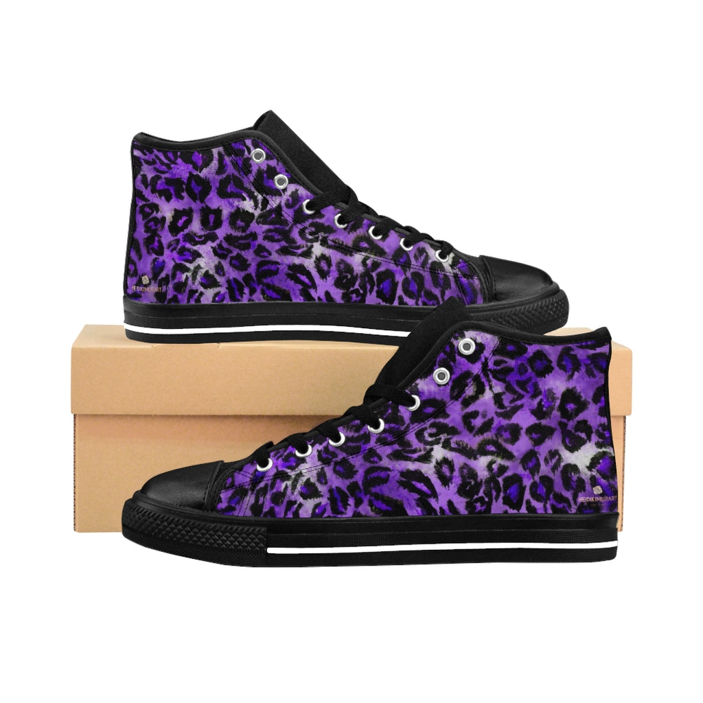 Purple Leopard Women's Sneakers, Animal Print Designer High-top