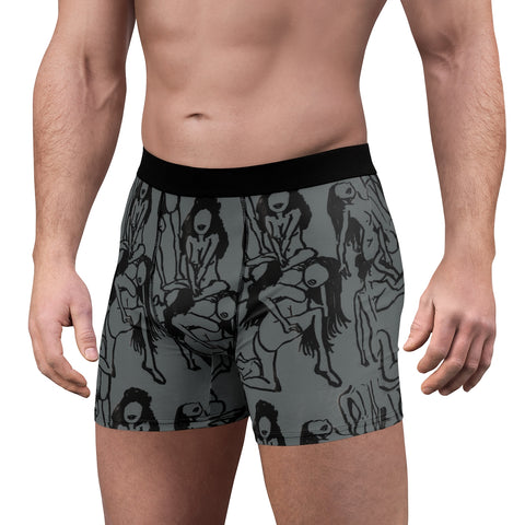 Grey Best Men's Underwear, Nude Art Print Best Underwear For Men Sexy Hot Men's Boxer Briefs Hipster Lightweight 2-sided Soft Fleece Lined Fit Underwear - (US Size: XS-3XL)