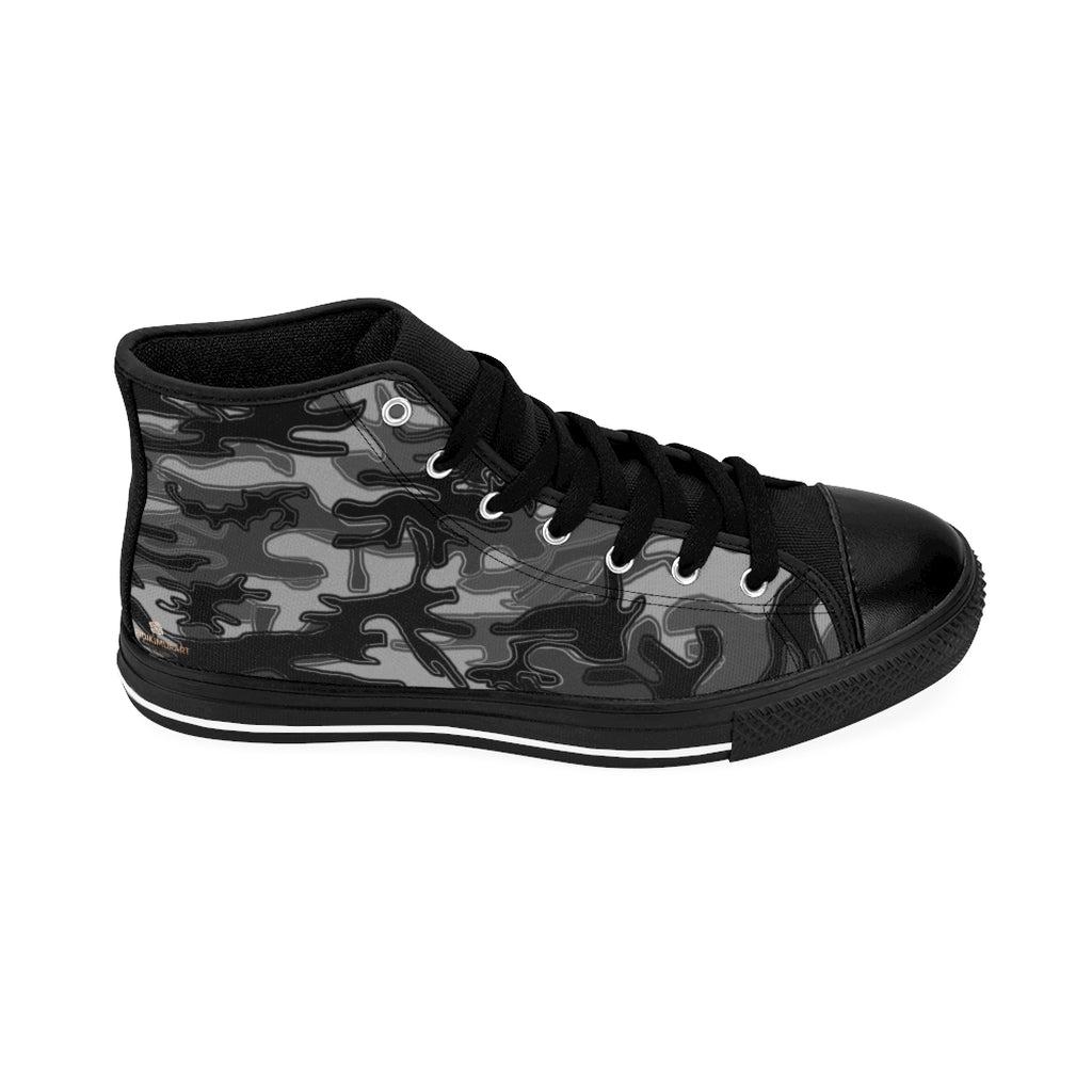 Black Camo Women's Sneakers, Grey Army Print Designer High-top Sneakers ...