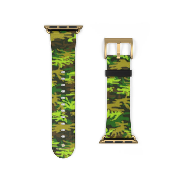 Green Brown Camo Military Print 38mm/42mm Watch Band For Apple Watch- Made in USA-Watch Band-Heidi Kimura Art LLC