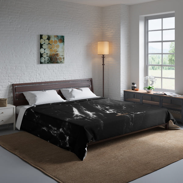 Black Marble Print Comforter, Luxury Best Comforter For King/Queen/Full/Twin Size Bed-Comforter-104x88-Heidi Kimura Art LLC