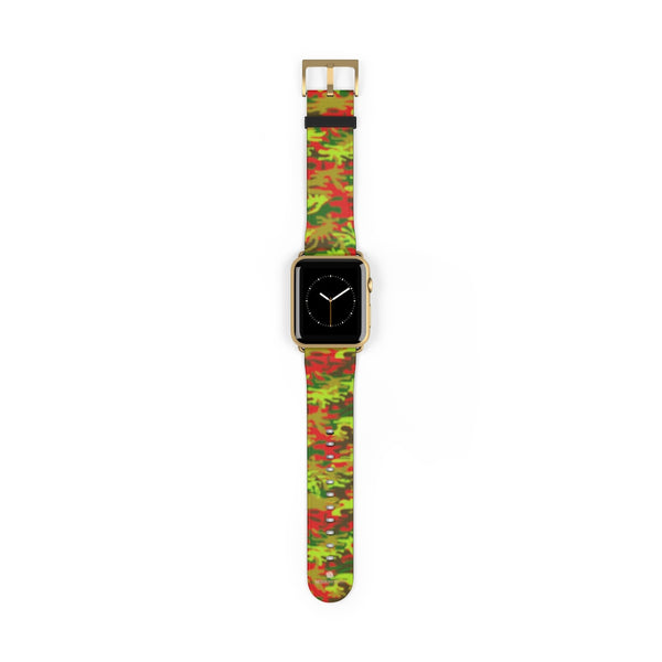 Red Green Red Camo Print 38mm/42mm Watch Band For Apple Watches- Made in USA-Watch Band-42 mm-Gold Matte-Heidi Kimura Art LLC