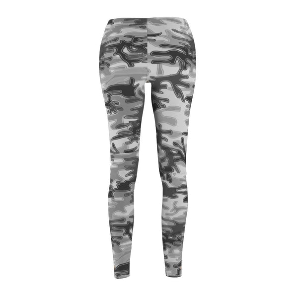 Gray Camo Camouflage Army Print Women's Dressy Long Casual Leggings- Made in USA-Casual Leggings-Heidi Kimura Art LLC