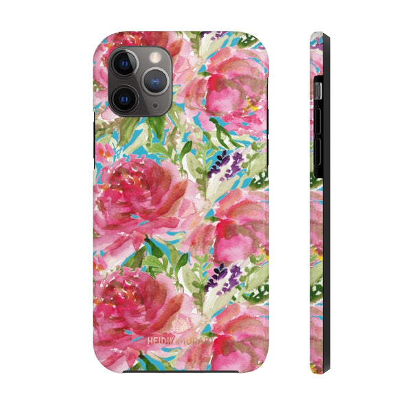 Blue Pink Rose Print Phone Case, Floral Print Case Mate Tough Phone Cases-Made in USA - Heidikimurart Limited 